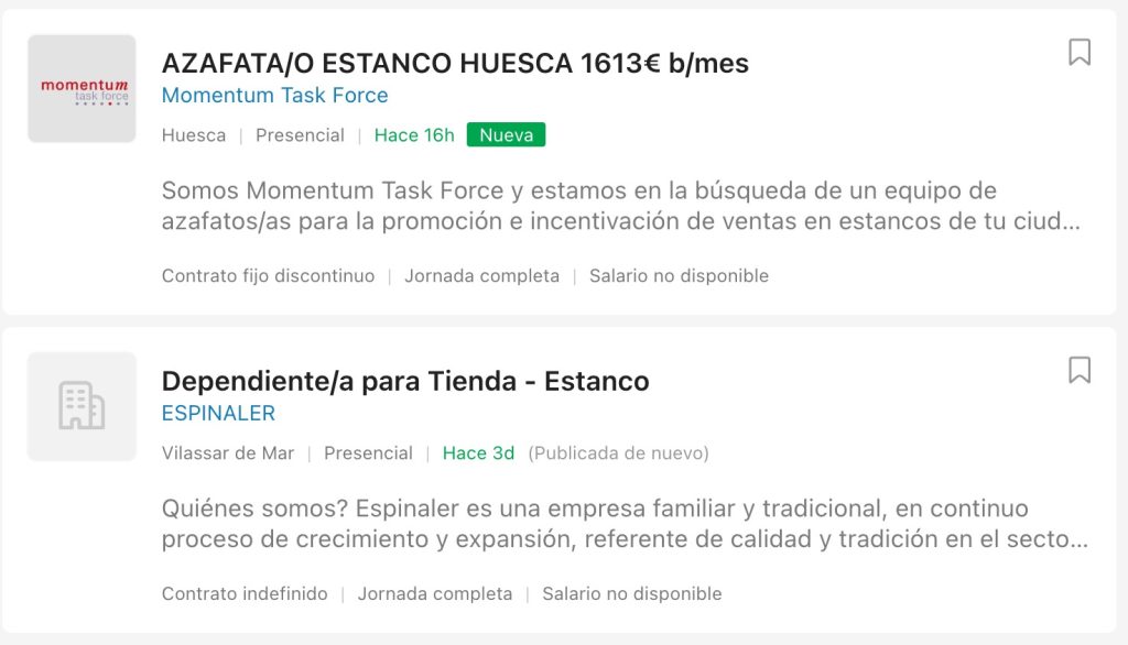 Ofertas de empleo en estancos