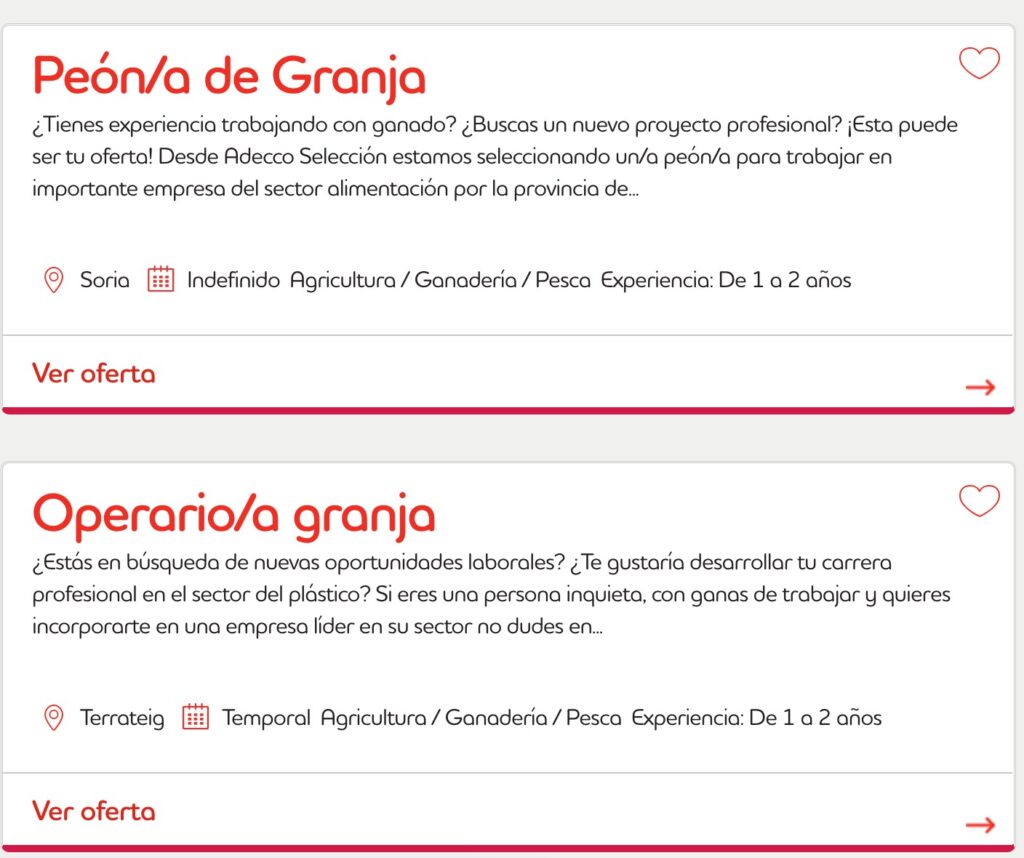 Oferta de empleo para granjas