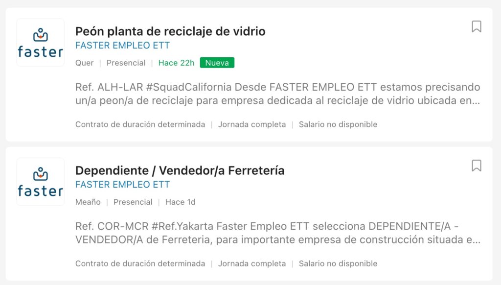 Ofertas de empleo en Faster