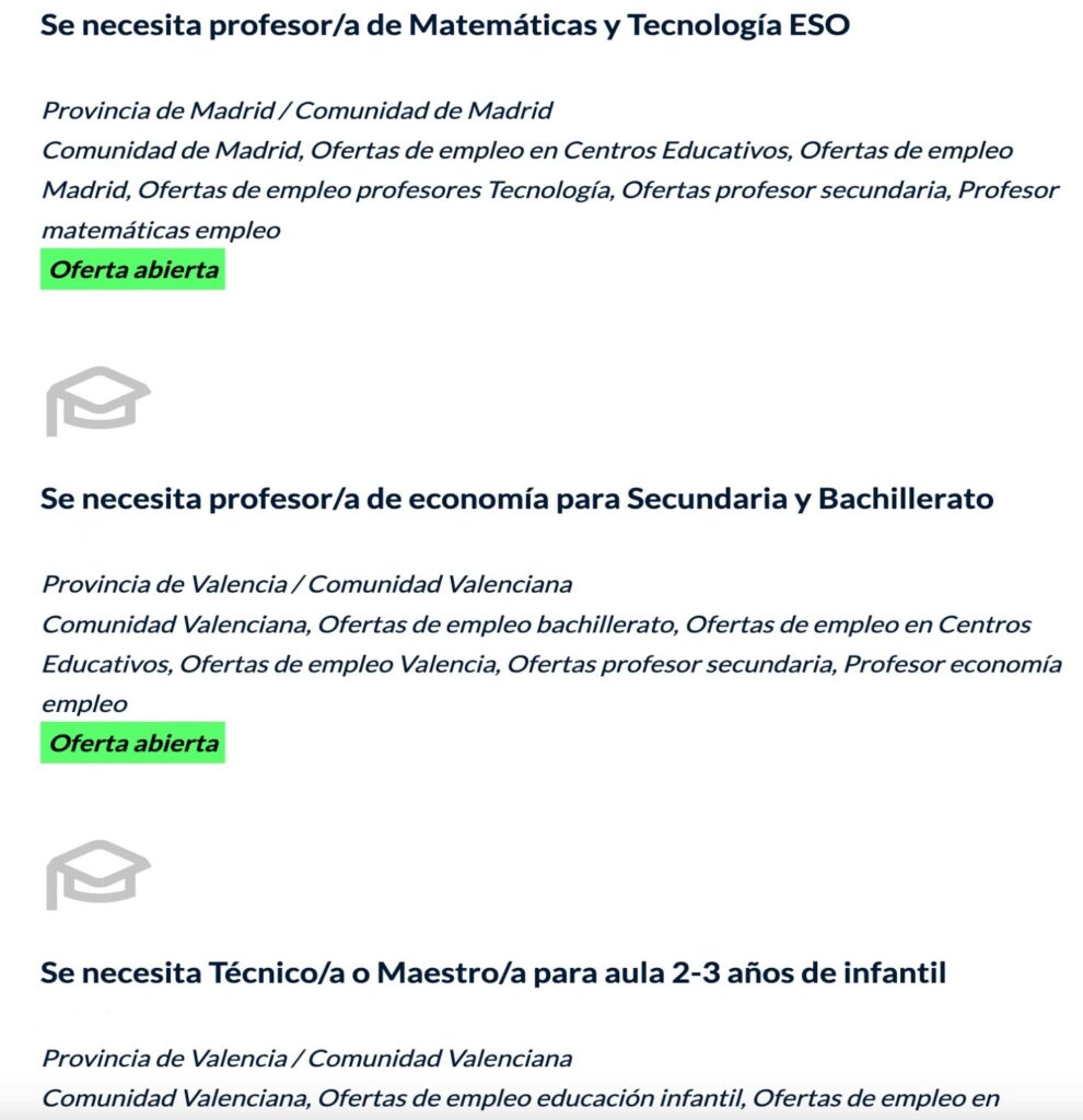 Ofertas para trabajar como profesor