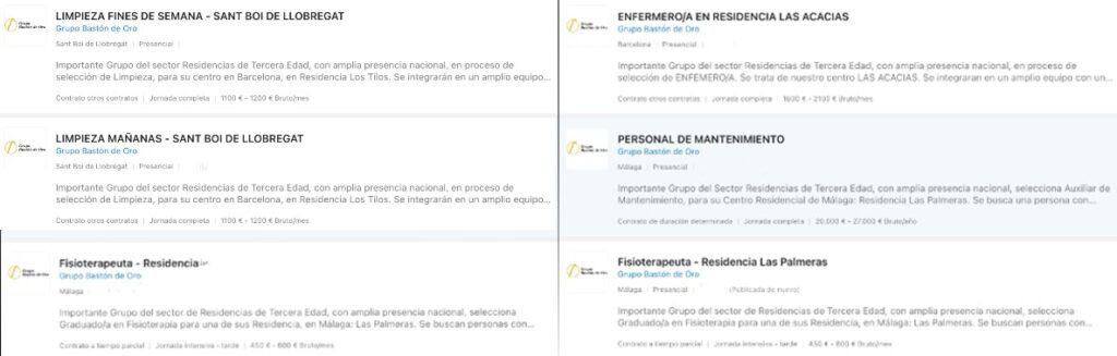 Ofertas de trabajo en residencias Bastón de Oro