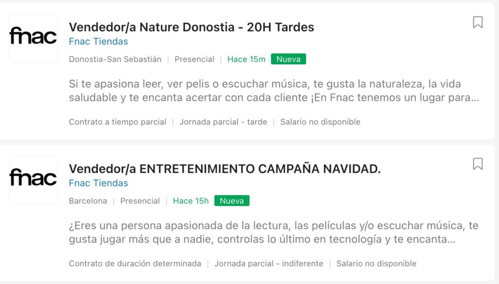 ofertas de empleo en Fnac para la temporada de Black Friday y Navidad