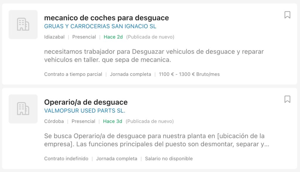 Trabajar en un desguace, ofertas de empleo