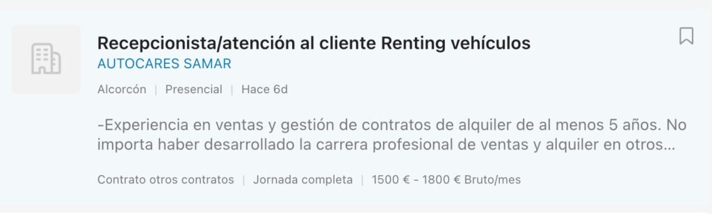Ofertas de empleo para trabajar en empresa de alquiler de coches