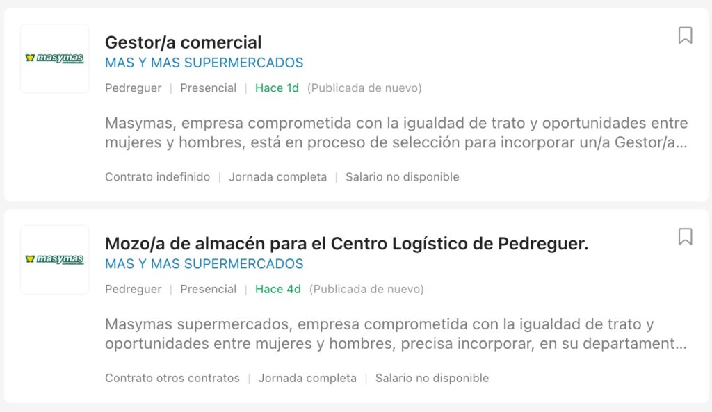 Ofertas de empleo en centro logístico de Masymas