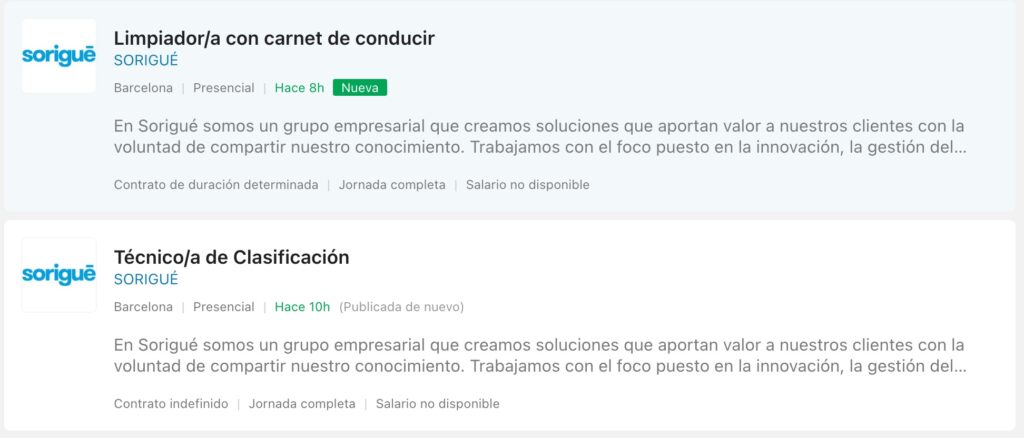 Sorigué busca trabajadores para distintos puestos
