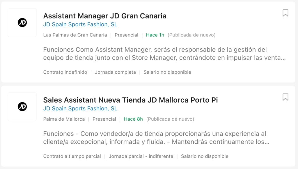 Ofertas de empleo en JD Sports para Navidad