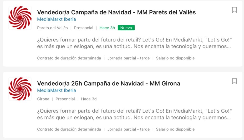 Ofertas de empleo en MediaMarkt para la campaña de Navidad