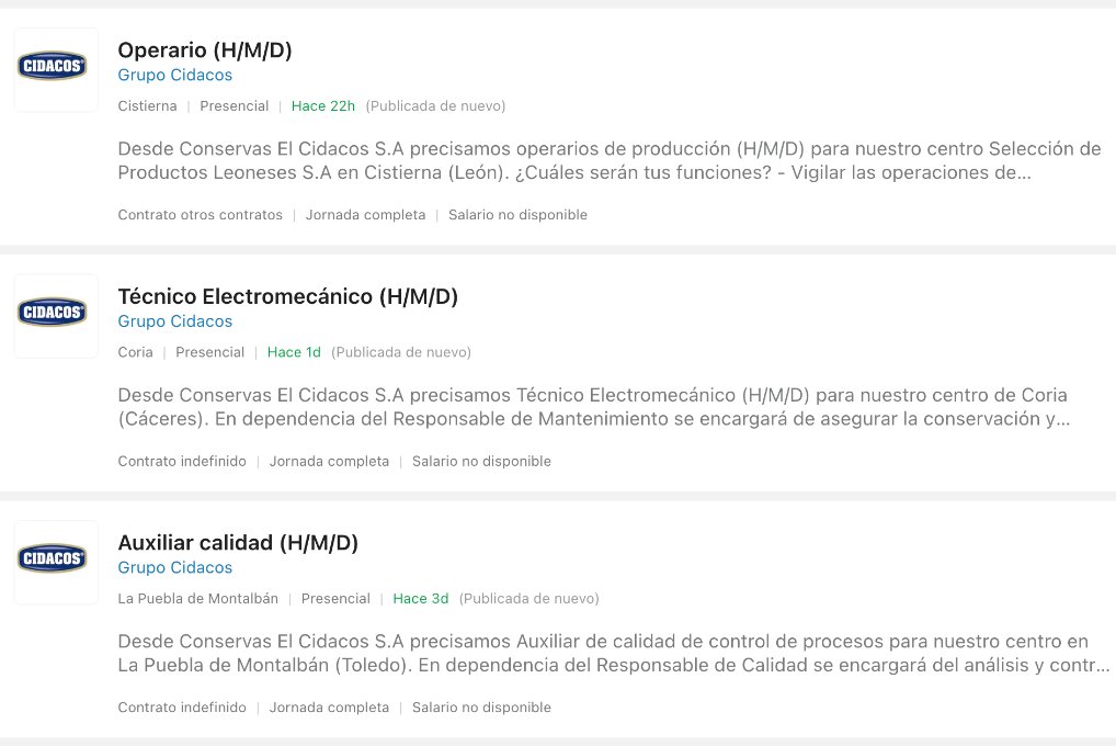 Ofertas de empleo en Cidacos
