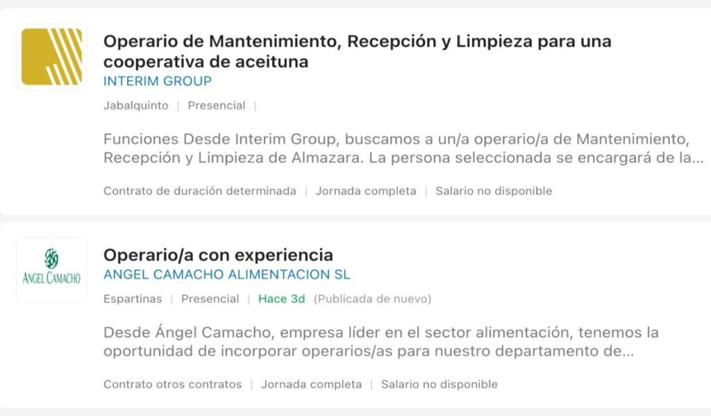 Ofertas de empleo para trabajar en fábrica de aceituna