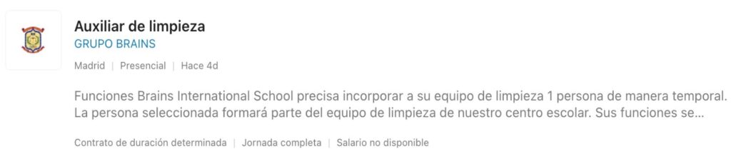 ofertas de trabajo en colegios Brains
