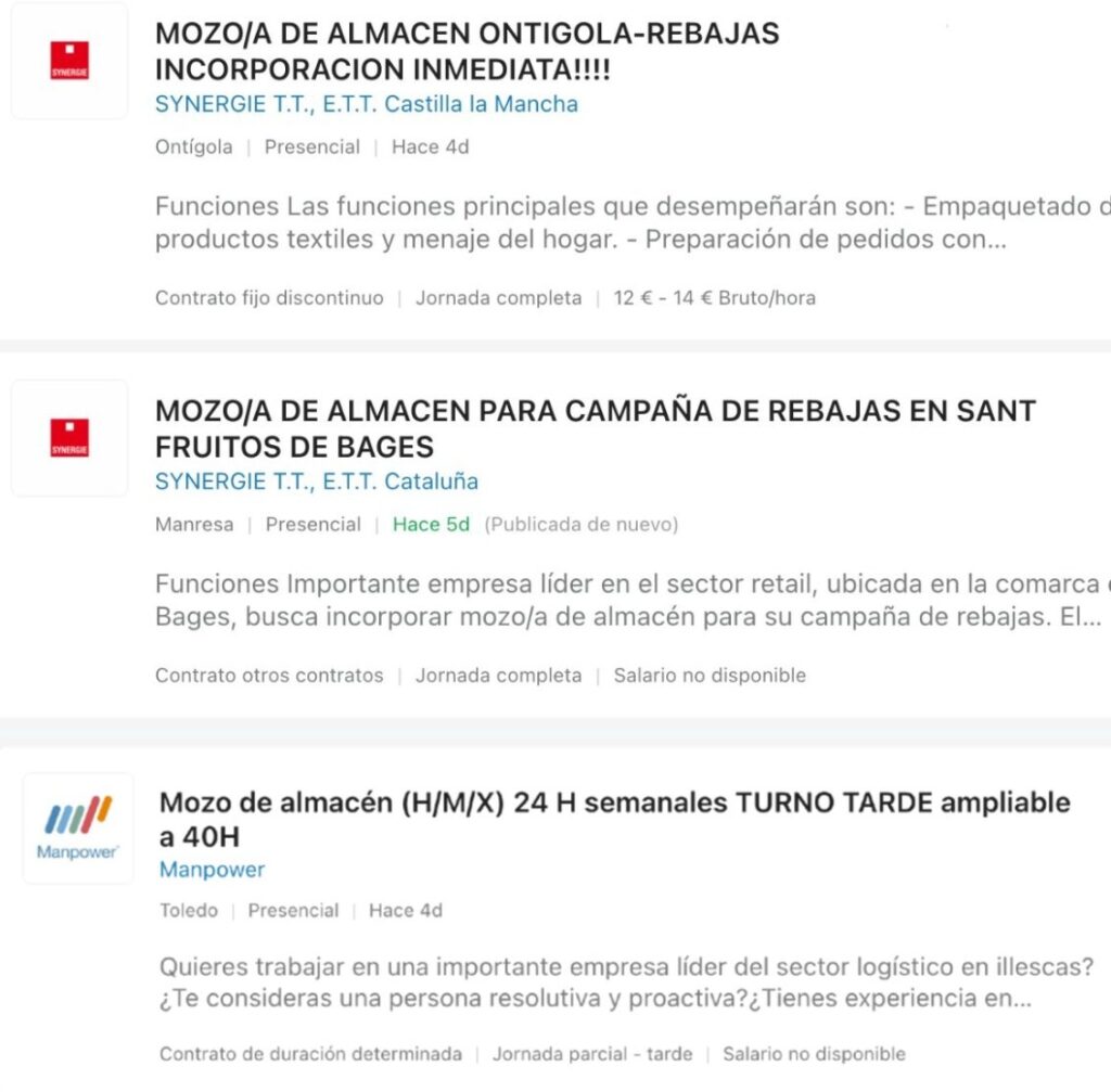 Se buscan 200 mozos de almacén para trabajar en la campaña de rebajas