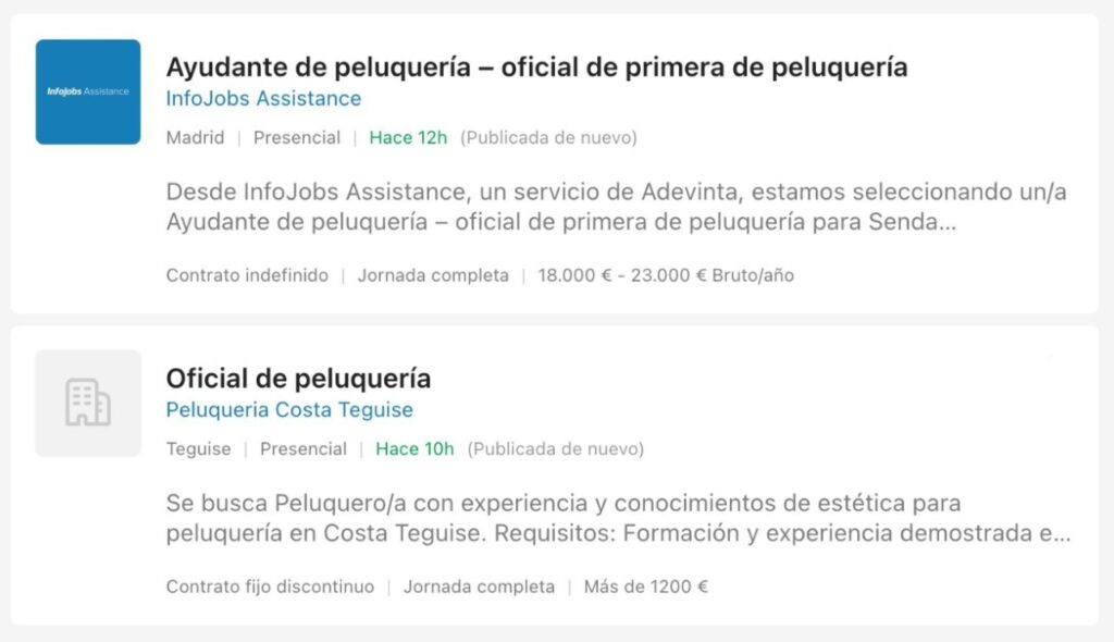Ofertas de trabajo en peluquerías