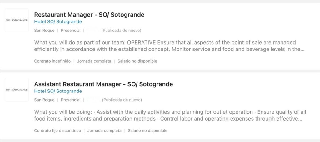 Ofertas para trabajar en hoteles de Sotogrande