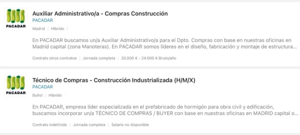 Ofertas de trabajo en Pacadar