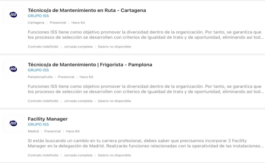 Ofertas de empleo en ISS