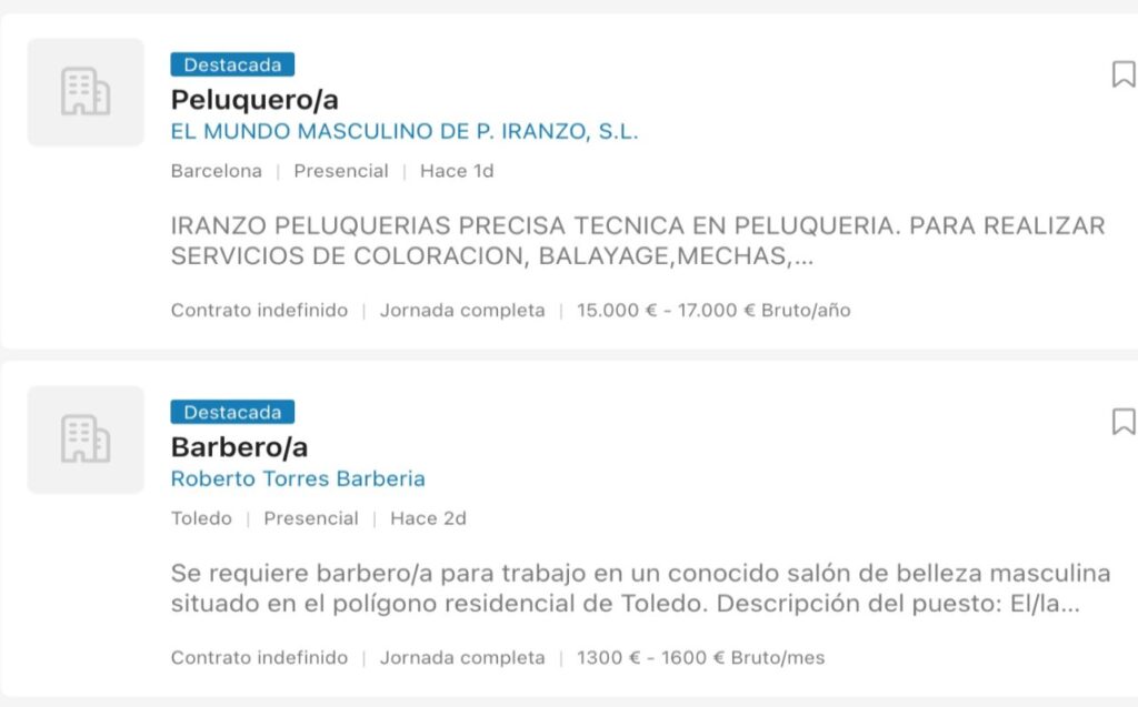 vacantes para trabajar de peluquero