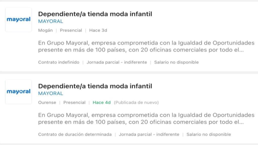 ofertas de trabajo en tiendas Mayoral de tu ciudad