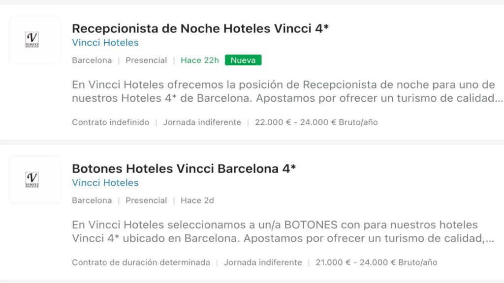 Ofertas de trabajo en hotel