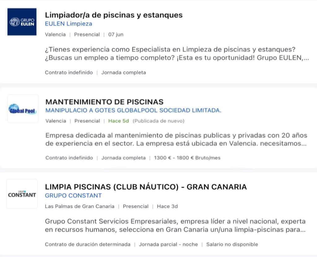 Ofertas de empleo para trabajar en piscinas