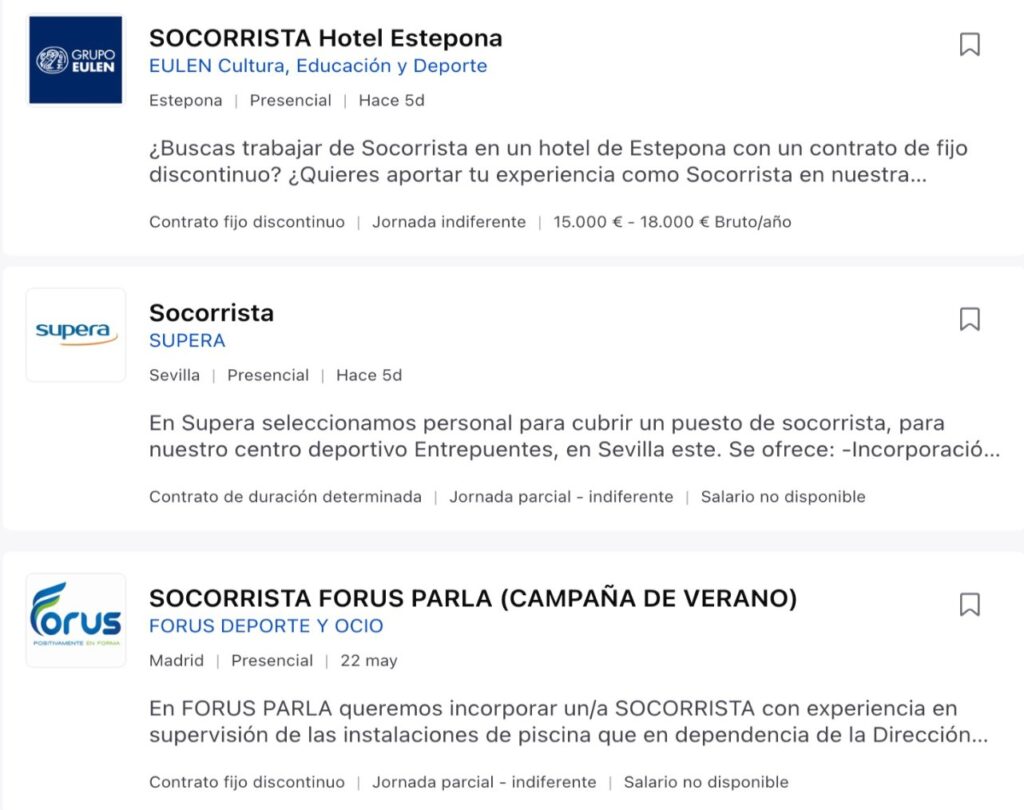 Ofertas de empleo para trabajar de socorrista en verano
