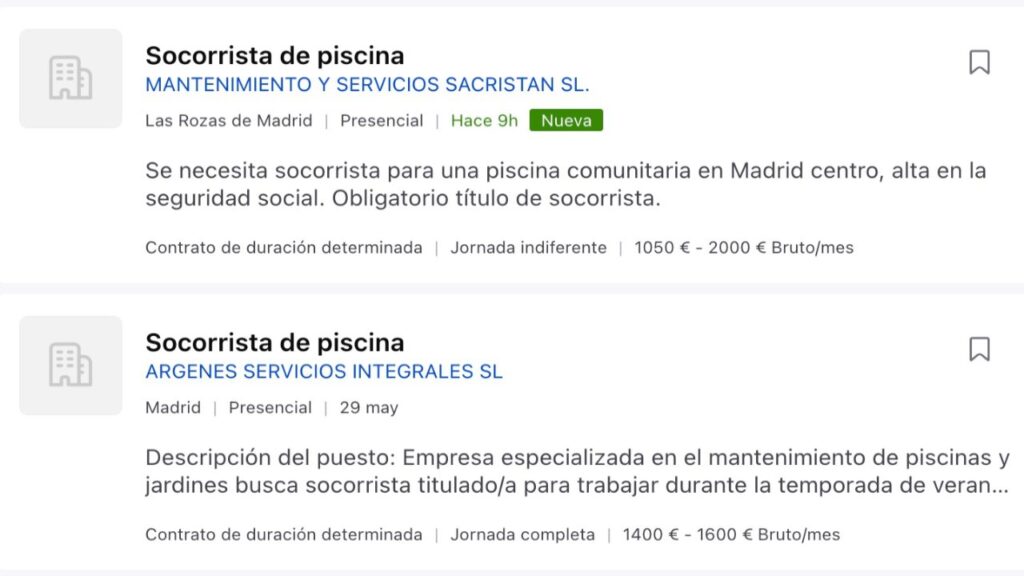 Se necesitan socorristas para trabajar en piscinas de Madrid