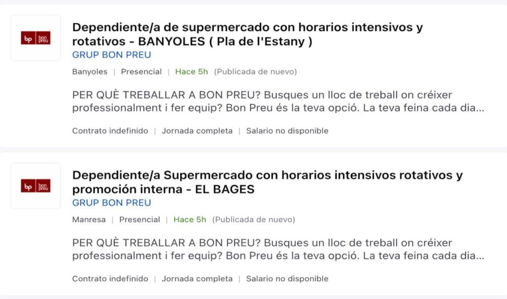 Ofertas de trabajo en supermercados Bonpreu en verano