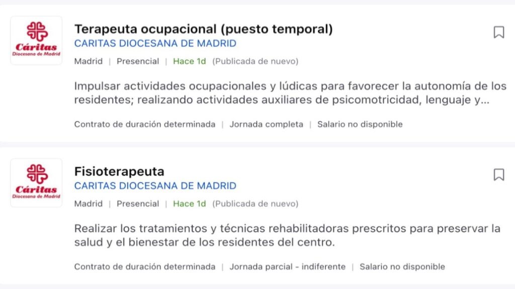 Ofertas para trabajar en Cáritas