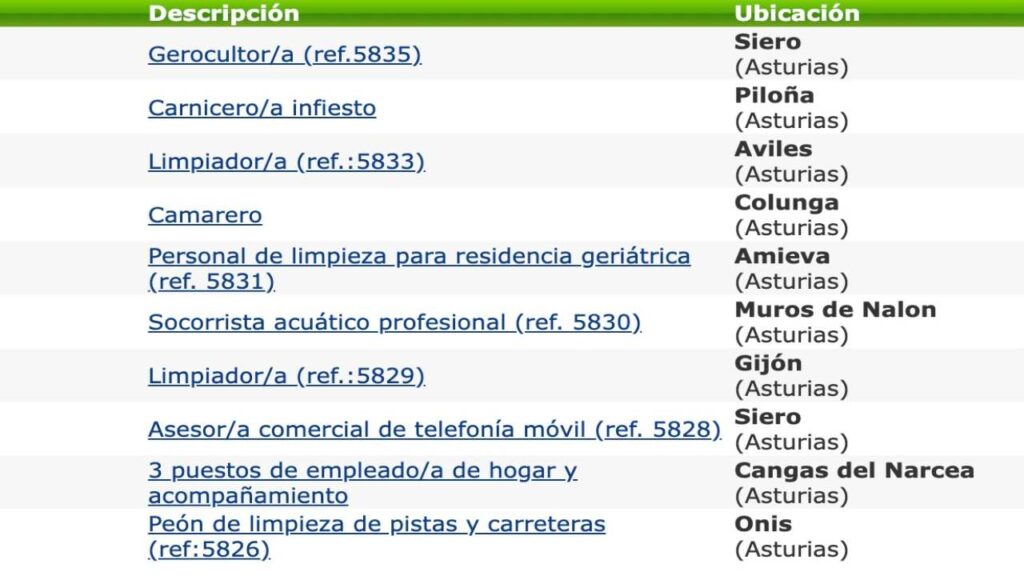 ofertas de empleo en Asturias