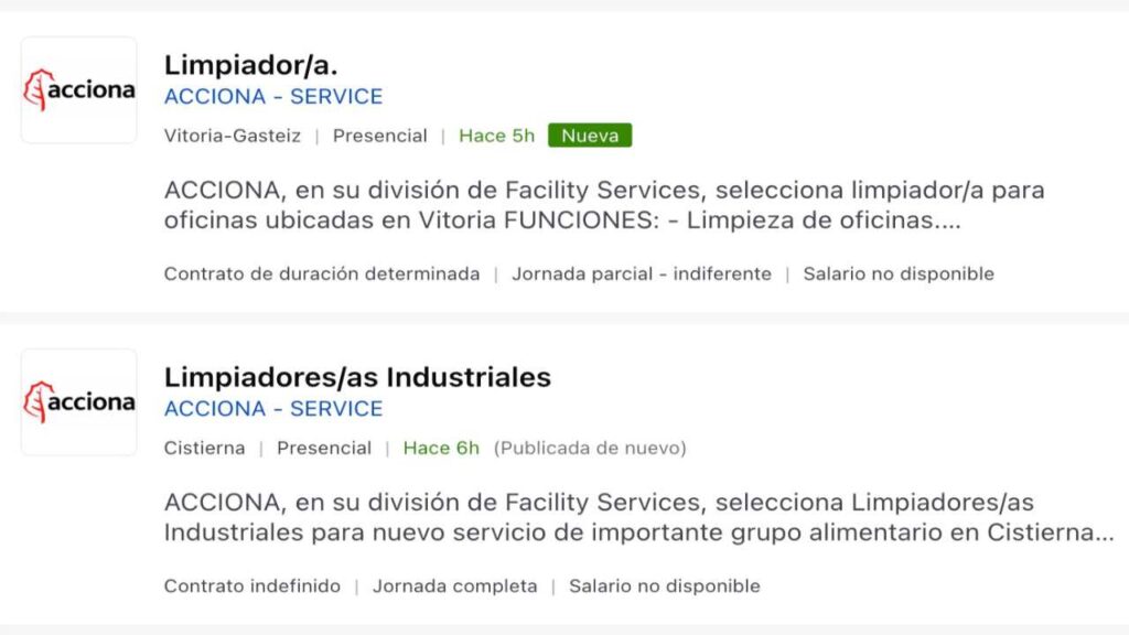 Se necesita personal para trabajar en limpieza en Acciona