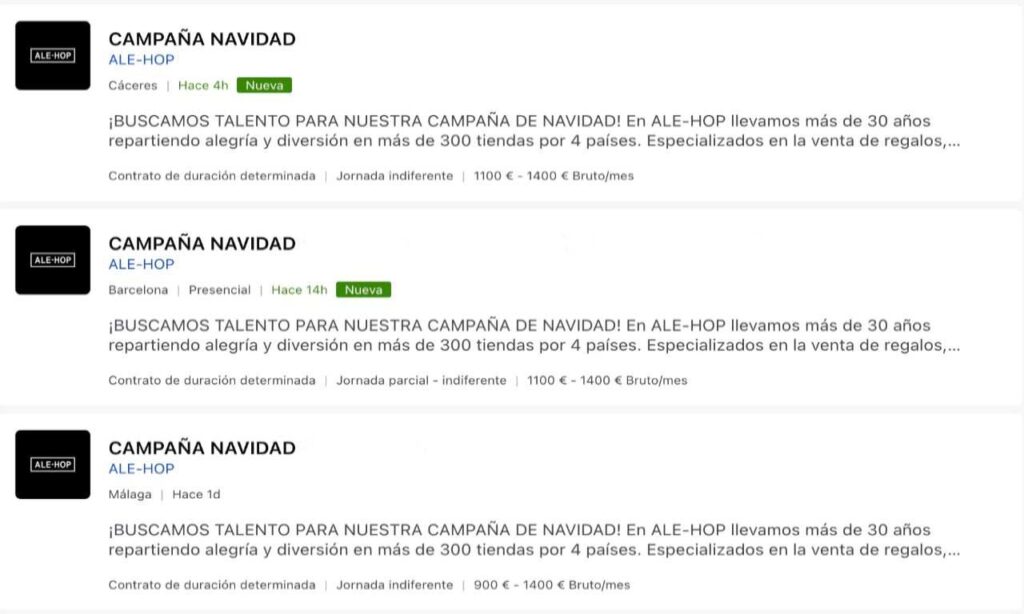 Ale-Hop contrata personal para trabajar en la Campaña de Navidad
