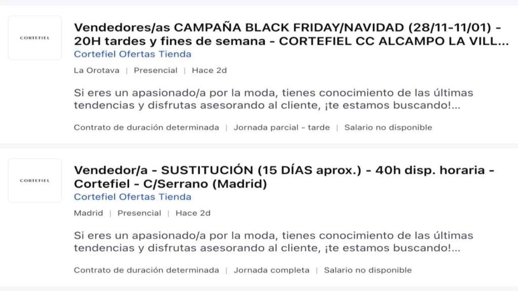 Se necesitan vendedores para trabajar en la Campaña de Navidad en Cortefiel