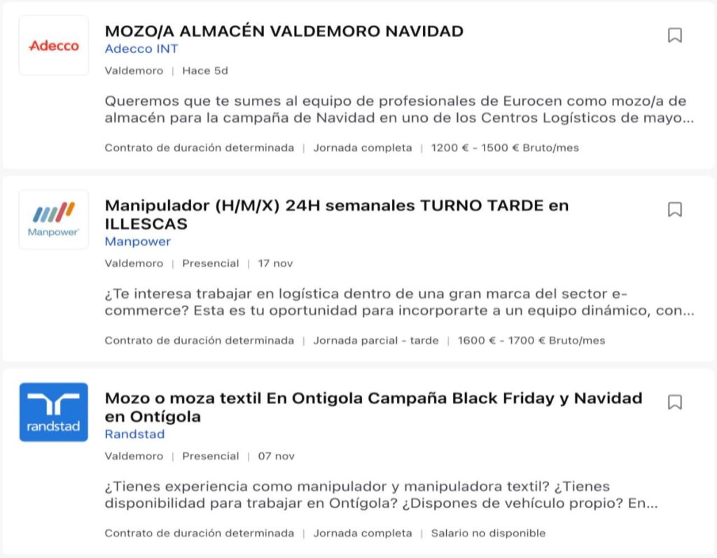 Se ofrece empleo en Valdemoro como preparador de pedidos para Navidad