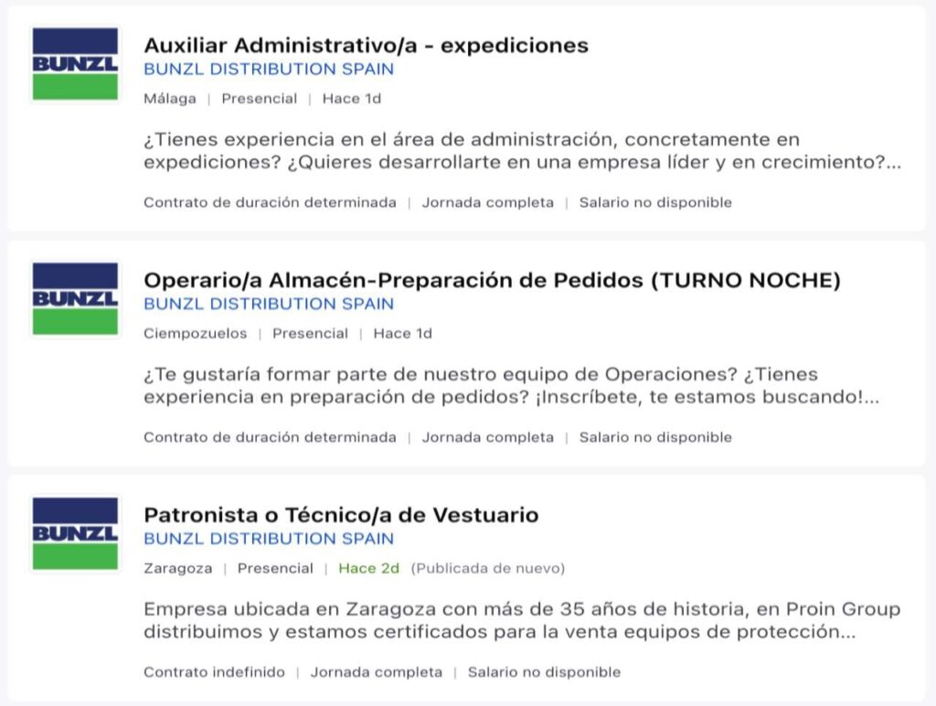 ofertas de empleo para trabajar en Bunzl