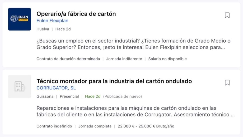 Trabajar en una empresa del sector del cartón