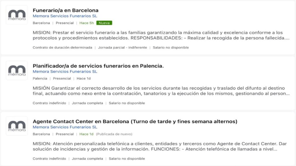 Ofertas laborales para trabajar en Mémora