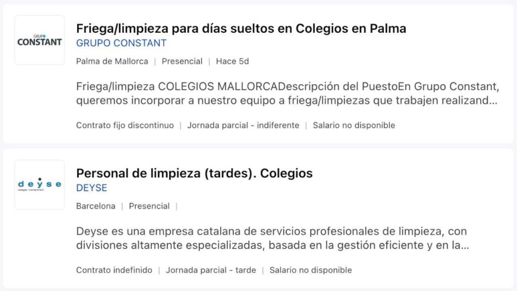 Se necesita personal para trabajar en la limpieza de centros escolares