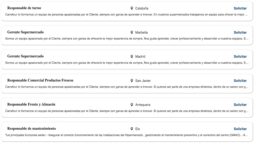 Ofertas de trabajo en supermercados Carrefour