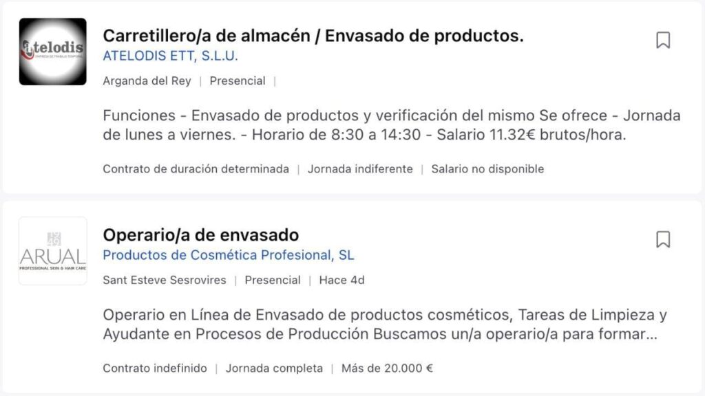 Ofertas para operario de envasado en fábricas