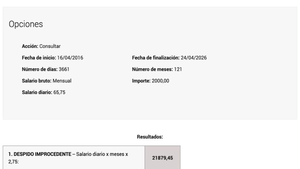 Cálculo de la indemnización por despido improcedente