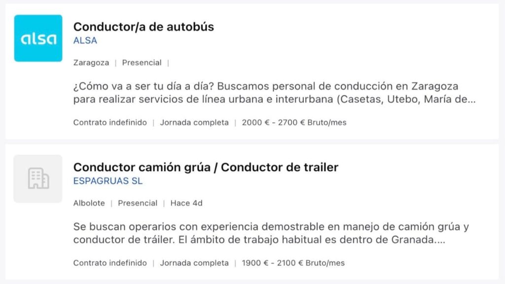 Ofertas de empleo como conductor