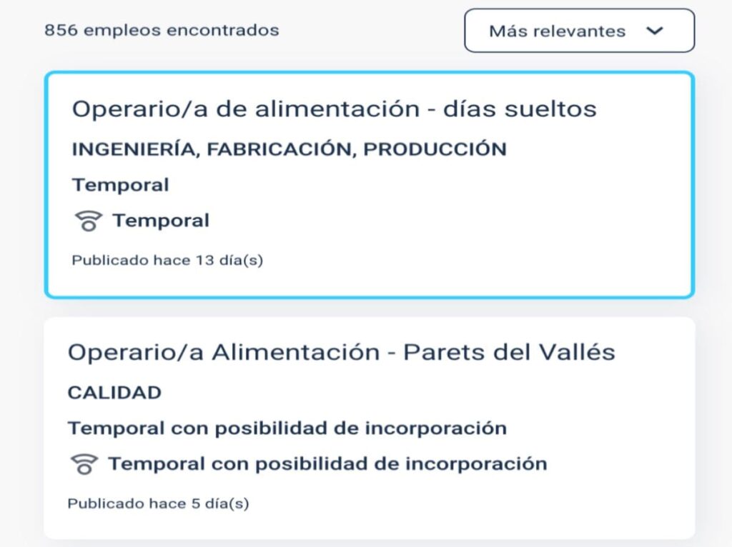 Ofertas para trabajar como operarios de alimentación
