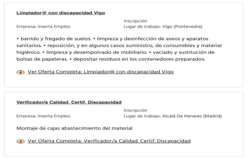 Publicadas ofertas de empleo para personas con discapacidad